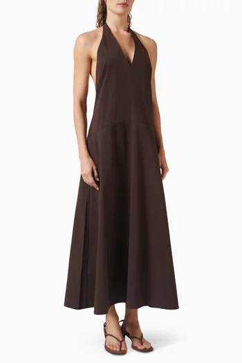 Halter Plunge Dress in Cotton Blend