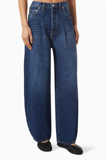 Mid Rise Pleat Barrel Jeans in Denim
