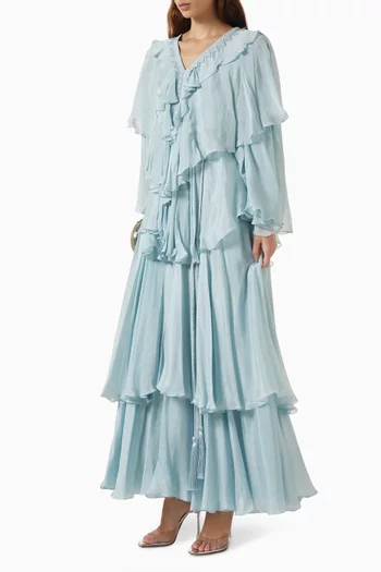 Layered Tie-up Ruffle Gown