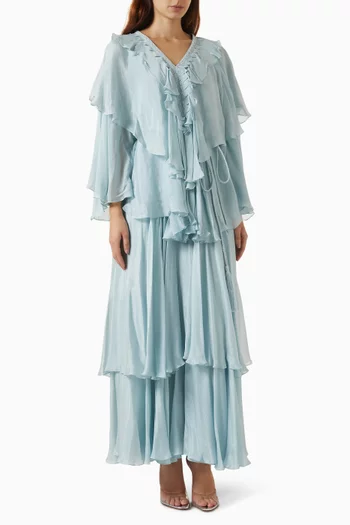 Layered Tie-up Ruffle Gown