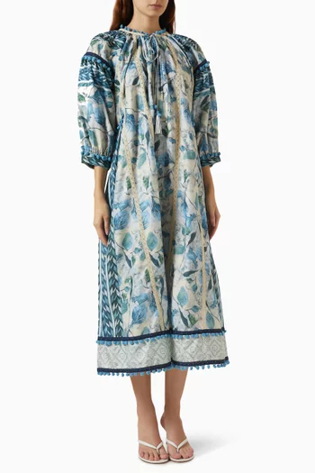 Pom Pom Lace-trim Midi Dress