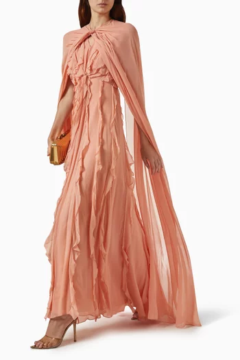 Cape-style Ruffled Gown