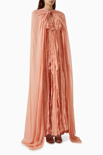 Cape-style Ruffled Gown