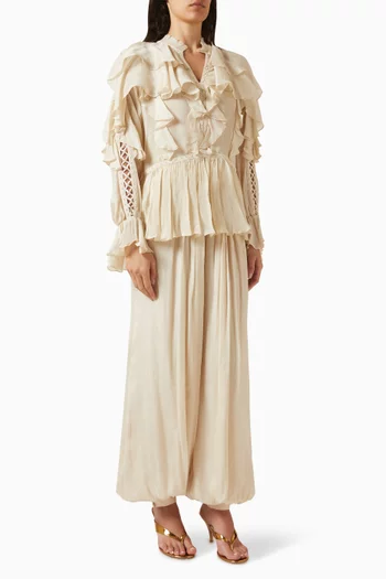 Ruffled V-neck Top & Balloon Pants Set