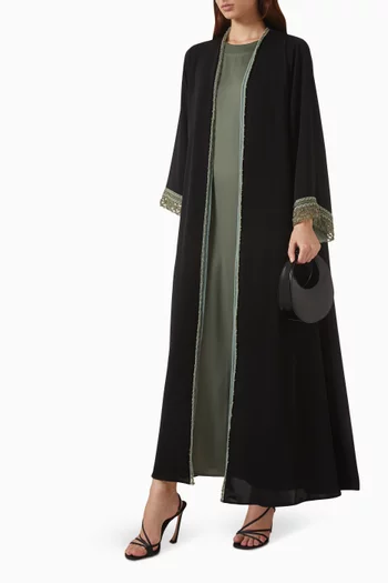 Embellished-cuff Abaya Set