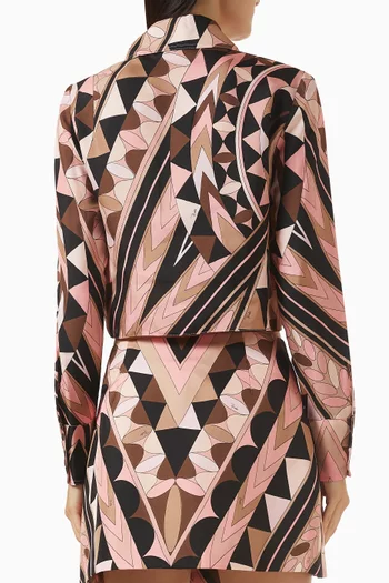 Printed Cropped Shirt in Silk Twill