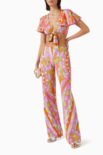 Printed Tie Top in Jersey Satin