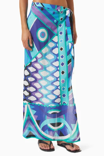 Vivara-print Sarong Skirt in Cotton Muslin