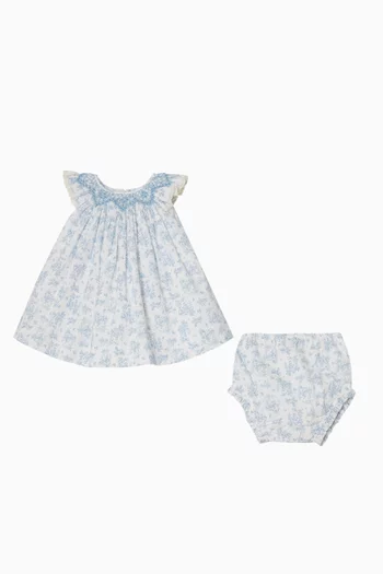 Audrey Toile Hand-smocked Dress Set in Cotton