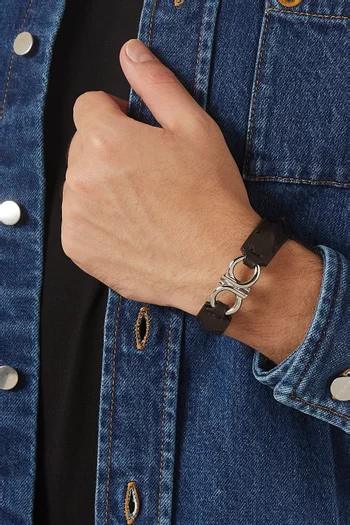 Double Gancini Bracelet in Leather & Brass