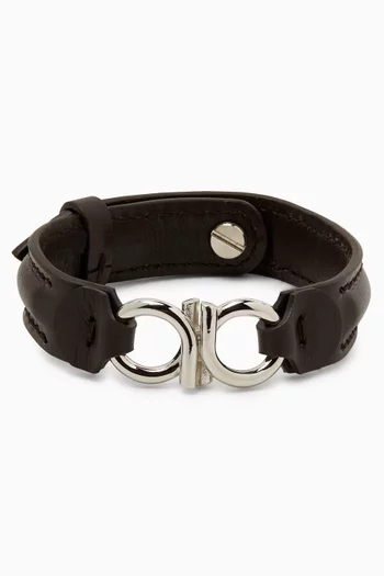 Double Gancini Bracelet in Leather & Brass