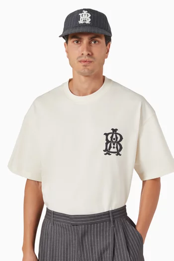 Monogram Pinstripe Cap in Wool-blend