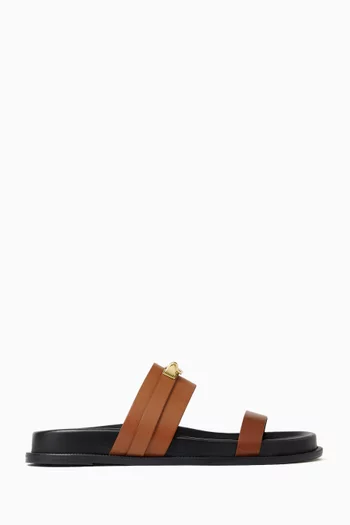 Double Strap Flat Slides in Leather
