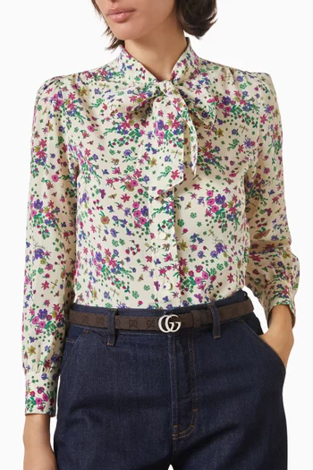 GG Marmont Reversible Thin Belt in Canvas & Leather
