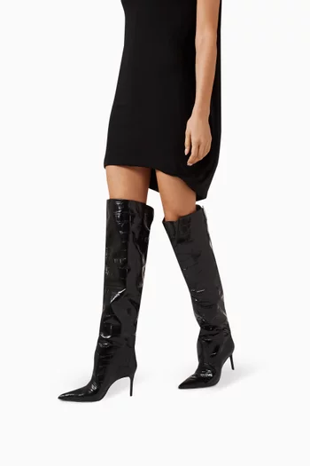 Knee High 85 Boots in Croc-embossed Leather