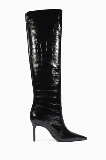 Knee High 85 Boots in Croc-embossed Leather