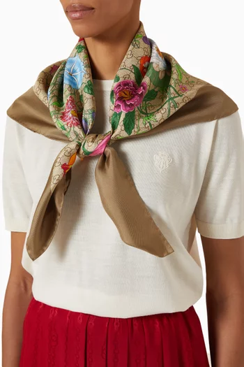 Flora GG Printed Scarf in Silk