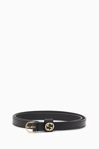 Round Interlocking G Thin Belt in Leather
