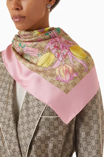 Floral GG Printed Scarf in Silk