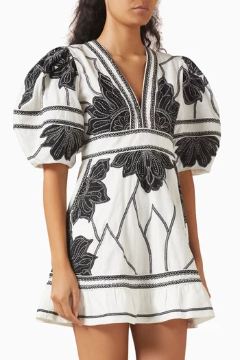 Petal Embroidered Puffed Mini Dress