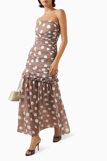 Sola Polka-dot Strapless Maxi Dress