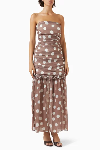 Sola Polka-dot Strapless Maxi Dress