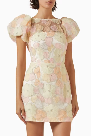 Zaria Puff-sleeve Mini Dress in Mesh