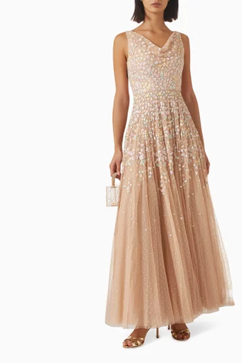 Versailles Ditsy Cowl-neck Gown in Tulle