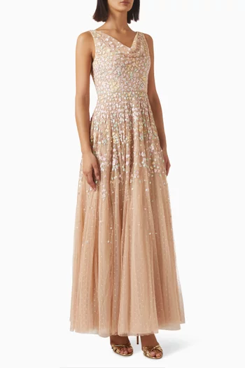 Versailles Ditsy Cowl-neck Gown in Tulle