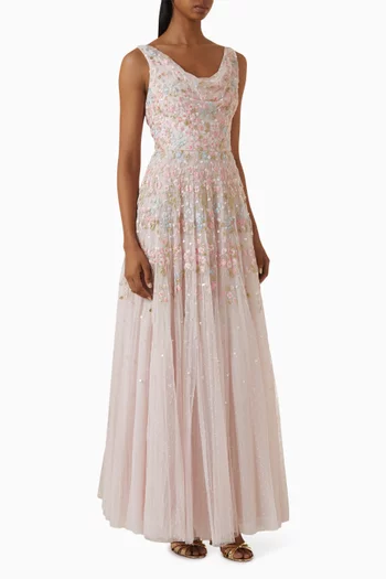 Versailles Ditsy Cowl-neck Gown in Tulle