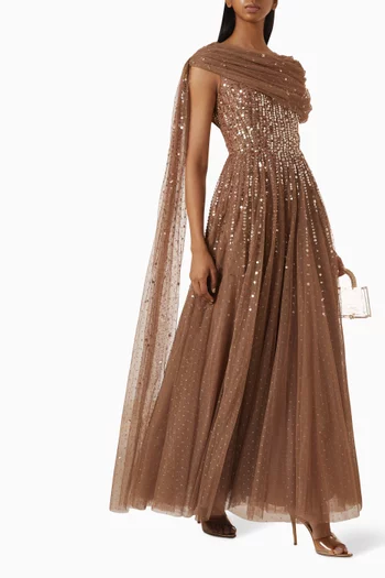 Moonlight Sequin Draped Gown