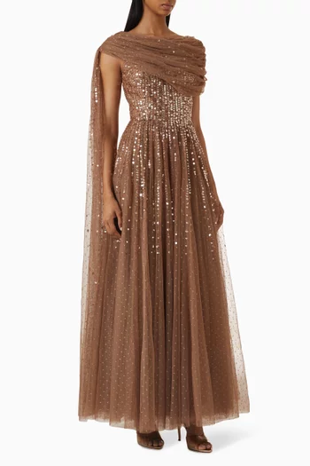 Moonlight Sequin Draped Gown