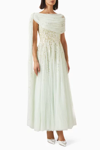 Moonlight Sequin Draped Gown