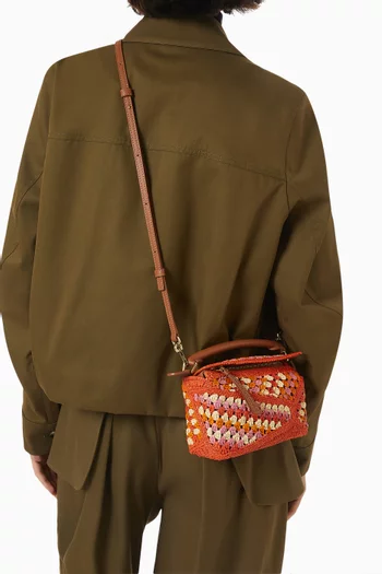 x Paula's Ibiza Mini Puzzle Edge Top Handle Bag in Crochet Raffia