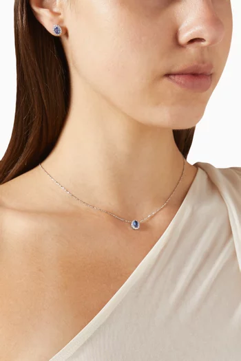 1735 Mini Oval Blue Sapphire & Diamond Necklace in Platinum