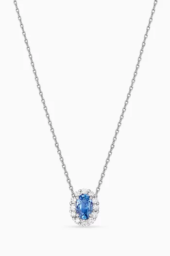 1735 Mini Oval Blue Sapphire & Diamond Necklace in Platinum
