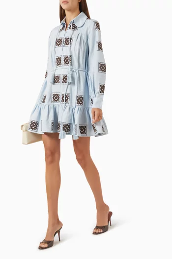 Grace Embroidered Mini Dress in Linen