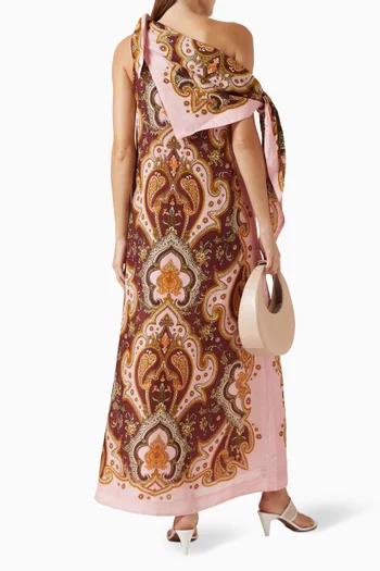 Porter One-shoulder Scarf Midi Dress