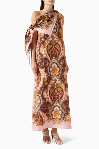 Porter One-shoulder Scarf Midi Dress