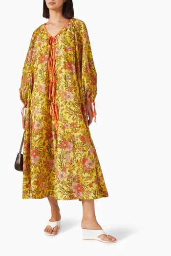 Kitty Tie-front Midi Dress in Cotton-silk