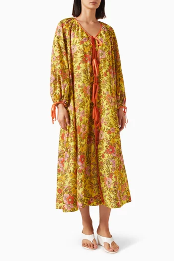 Kitty Tie-front Midi Dress in Cotton-silk