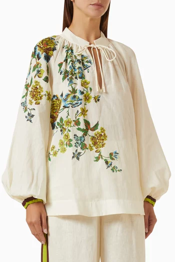 Phyllis Floral Top in Ramie