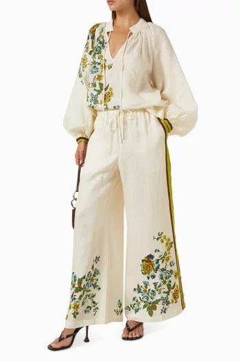 Phyllis Floral Pants in Linen