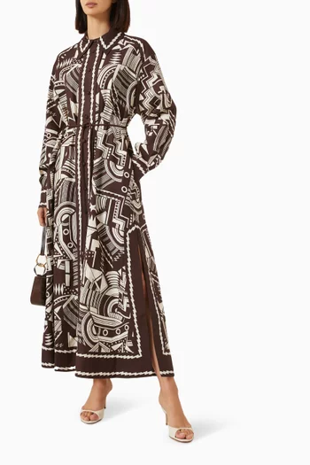 Lori Printed Shirt Dress in Linen-blend