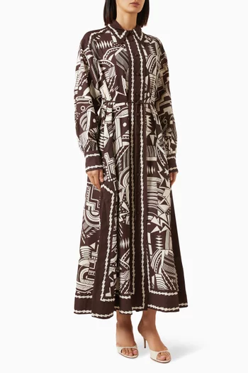 Lori Printed Shirt Dress in Linen-blend