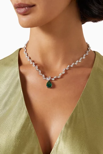 Marquis CZ Vine Collar Necklace in Rhodium-plated Brass