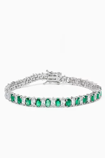 Oval Baguette Flexi Tennis Bracelet in Rhodium-plated Brass