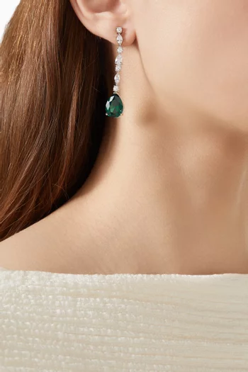 Round Pear Marquis Drop Linear Earrings in Rhodium-plated Brass