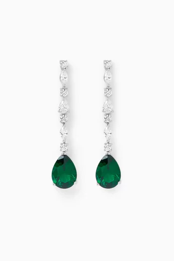 Round Pear Marquis Drop Linear Earrings in Rhodium-plated Brass