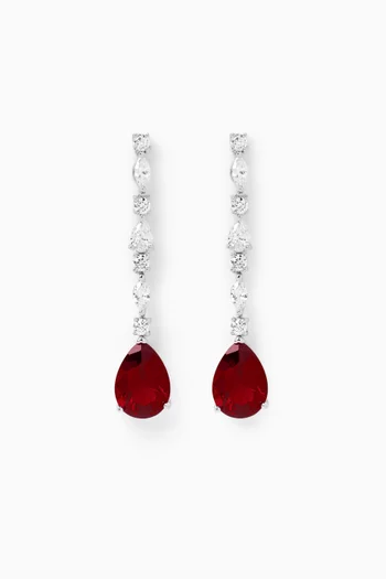 Round Pear Marquis Drop Linear Earrings in Rhodium-plated Brass